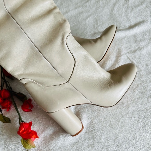 Zara | Leather Cream Knee Height Boots - Picture 6 of 14